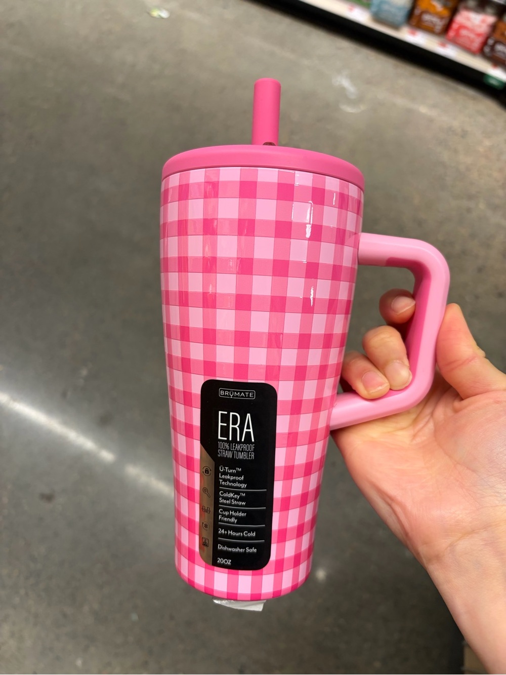 Brumate 30 oz  PINK GINGHAM Era Flip Tumbler with Handle Water Bottle BNWT